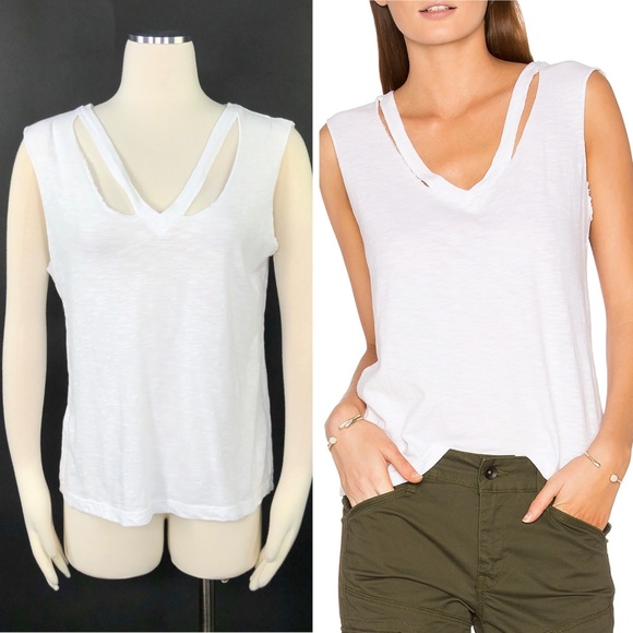 LNA Tops - LNA Double Fallon Cutout Tank Tee White T-Shirt  M